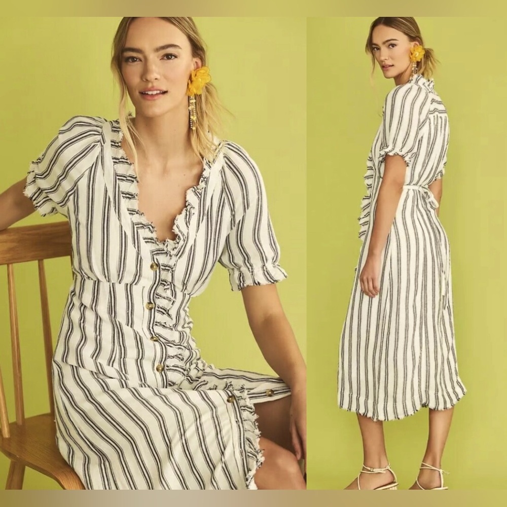 By Anthropologie Pilcro Ruffle-Collar Buttondown Dress